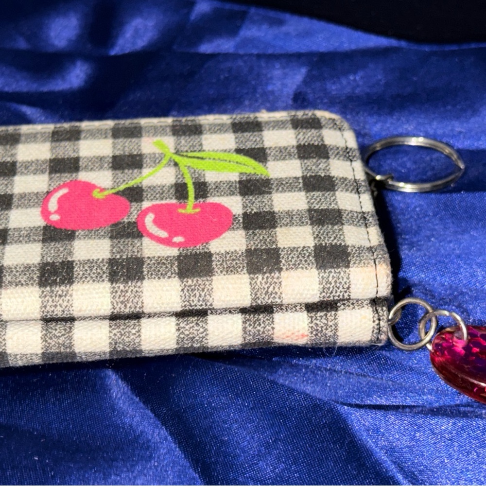 Gingham Cherry Card Holder Keychain. Also with  Elivs Presley novelty license
